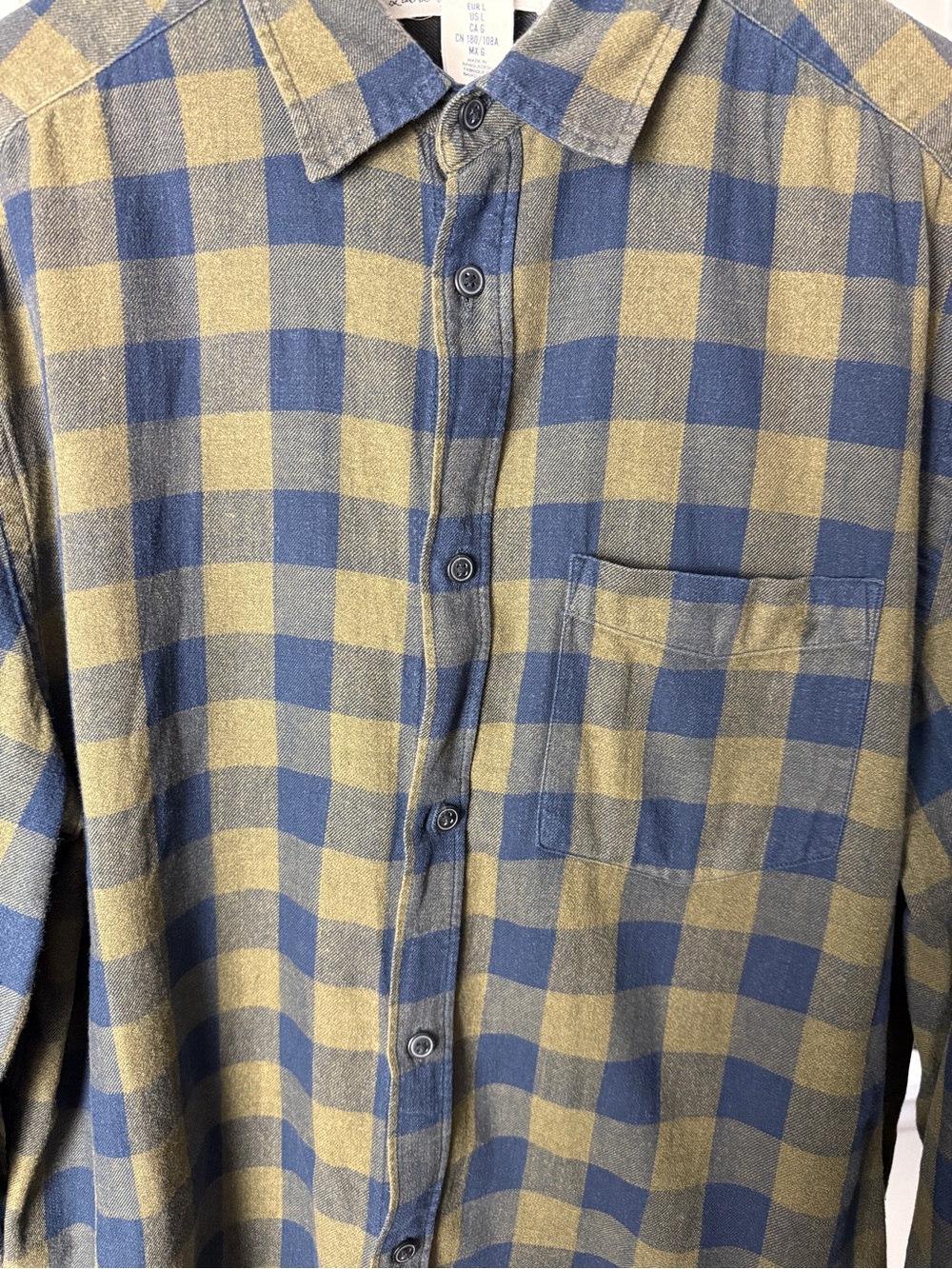 H&M Blue and Tan Check Long-Sleeve Button-Down Shirt